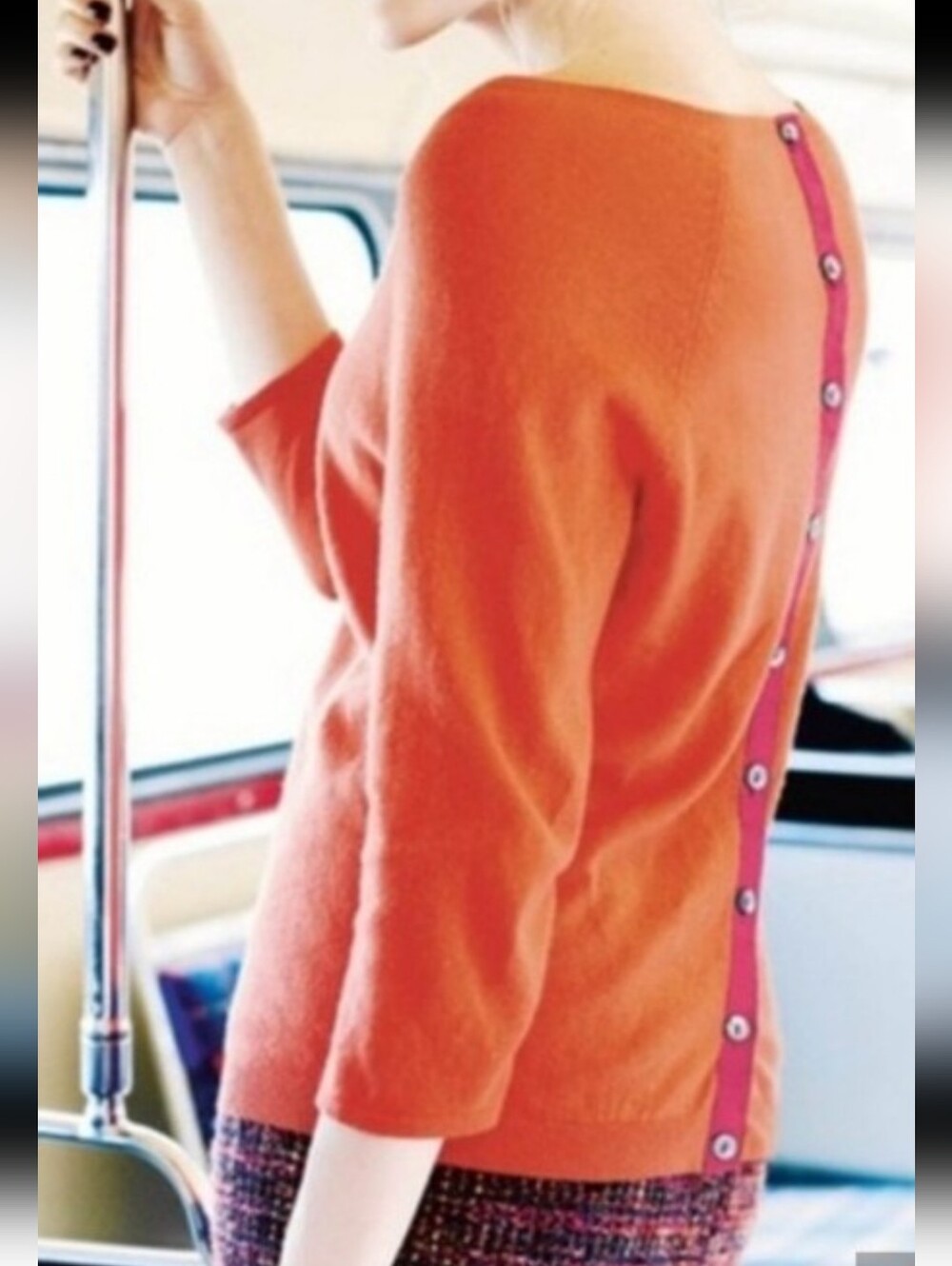 Boden rust orange cashmere blend sweater with buttons on back Sz 6